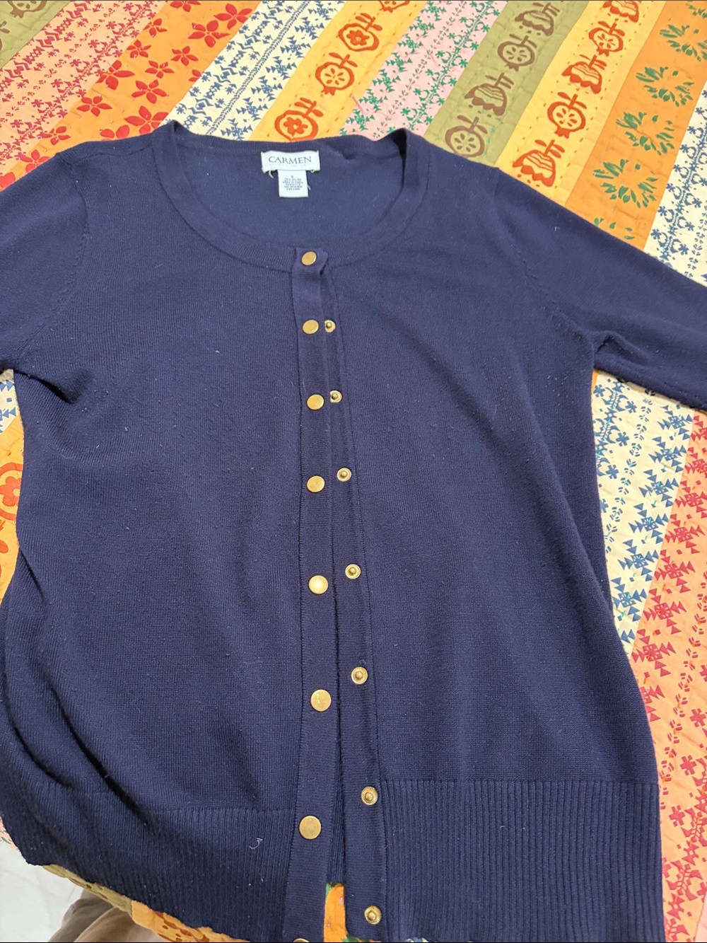 Carmen Navy Button-Front Cardigan with Gold Buttons